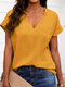 Women Solid Seam Detail V-Neck Casual Short Sleeve Blouse - Yellow