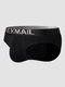 Men Cotton Plain Hip Lifting Removable Padded Hit Letter Waistband Breathable Briefs - Black
