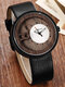 5 Colors PU Wooden Men Vintage Watch Creative Wooden Round Dial Decorative Pointer Quartz Watch - Black