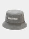 Unisex Cotton Vintage Make-old Washed Sun Hat Sunscreen Capital GREATING Letter Bucket Hat - Dark Gray