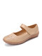 Women Comfy Solid Color Round Toe Carved Hollow Out Slip Resistant Soft Hook Loop Casual Flats - Apricot