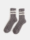 5 Pairs Women Coral Fleece Jacquard Two Stripes Thickened Warmth Socks - Dark Gray