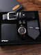 5 Pcs Men Business Watch Set Leather Quartz Watch Belt Wallet Cufflinks Random Tie Gift Kit - Black(Random Tie Pattern)