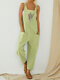 Lavender Embroidery Straps Casual Jumpsuit For Women - Green