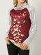 Butterfly Stripe Print Stitch Long Sleeve Pile Collar T-shirt - Red