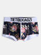 Men Flower Print Boxer Briefs Cotton Comfortable Patchwork White Underwear - #05