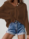 Solid Dolman Long Sleeve Button Hooded Loose Knitted Sweater - Khaki