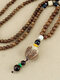 Vintage Ethnic Geometric-shape Pendant Beadeds Long Sweater Necklace Plastic Resin Wooden Necklaces - #01