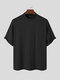 Mens Solid Half-Collar Ribbed Short Sleeve T-Shirt - Black