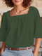 Square Collar Half Sleeve Solid Blouse For Women - Green