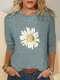 Flower Print Long Sleeves O-neck Casual T-shirt - Sky Blue