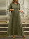 Einfarbiger Langarm-Maxi mit Rundhalsausschnitt Vintage Kleid - Dunkelgrün