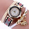 Fashion Quartz Wristwatch Multilayer Leather Strap Elephant Pendant Bracelet Watch for Women - White