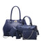 5 PCS Women PU Leather Handbag Retro Multi-function Solid Crossbody Bag - Blue