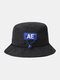 Unisex Cotton Fashion Cloth Label Sunshade Adjustable Couple Hat Bucket Hat - Black