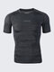 Mens Elastic Quick-drying Fitness Short Sleeve Skinny T-shirts Basketball Jogging Training Tops - Black