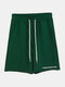 Women Cotton Mid Length Letters Shorts Elastic Waist Breathable Pockets Lounge Bottoms For Gym - Green