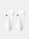 10 Pairs Women Cotton Solid Color Small Red Flower Pattern Embroidery Breathable Socks - White