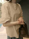 Solid Color Loose Crew Neck Half Sleeve Casual Blouse - Coffee