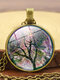 Vintage Round-shaped Time Gemstone Life Tree Pattern Pendant Alloy Glass Necklace - Bronze