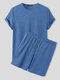 Plus Size Mens Solid Color Crew Neck Basics Casual Two Pieces Outfits - Blue
