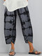 Casual Print Elastic Waist Plus Size Pants with Pockets - Grey