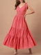 Tiered Solid Tie Strap Smocked Waist Open Back Big Swing Dress - Pink
