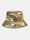 Unisex Cotton Tie-dye Letter Graffiti Painted Pattern Printing Big Brim Sunshade Bucket Hat - Dark Khaki