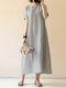 Pure Color Short Sleeve Long Maxi Vintage Dresses - Grey