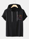 Mens Colorful Chest Pocket Print Short Sleeve Hooded T-Shirts - Black