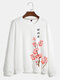 Mens Japanese Style Floral Print 100% Cotton Pullover Sweatshirts - White