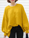 Solid Drop Shoulder Loose Long Sleeve Crew Neck Sweatshirt - Yellow