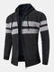 Mens Wide Striped Knit Zip Up Plush Lined Thick Hooded Cardigans - Dark Gray