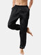 Faux Silk Smooth Thin Loose Pajamas Bottoms Comfy Home Loungewear Pants - Black