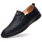 Men Comfy Round Toe Soft Slip On Hand Stithcing Driving Shoes - Black