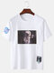Mens Cute Astronaut Printed Loose Short Sleeve T-Shirts - White