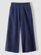 Solid Color Elastic Waist Pocket Wide-leg Cotton Pants - Navy
