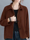 Винтажная вельветовая куртка с длинными рукавами и однотонными пуговицами с лацканами - Кофе