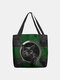 Women Felt Black Cat Print Handbag Tote - Green