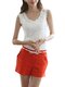 Women Sleeveless O Neck Pure Color Floral Lace Crochet Tank Top - White