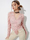 Плиссированная блузка с цветочным принтом и кулиской спереди - Розовый