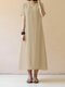 Pure Color Short Sleeve Long Maxi Vintage Dresses - Beige