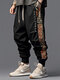 Masculino étnico geométrico japonês estampa patchwork solto com cordão na cintura Calças - Preto