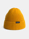 Unisex Solid Knitted Letters Label All-match Warmth Brimless Beanie Landlord Cap Skull Cap - Orange