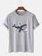 Mens Astronaut Whale Print Crew Neck Short Sleeve Cotton T-Shirts - Gray