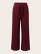 Plus Size Solid Color Elastic Waist Knotted Wide-leg Pants - Wine Red