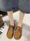 Women Casual Retro Hasp Soft Comfortable Flat Shoes - Brown