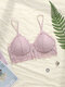 Women Floral Lace Insert Pad Front Closure Thin Triangle Bra - Pink
