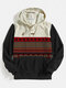 Mens Corduroy Ethnic Stitching Printed Hooded Buttons Sweatshirts - Black