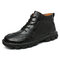 Men Cow Leather Non Slip Hand Stitching Casual Outdoor Boots - Black